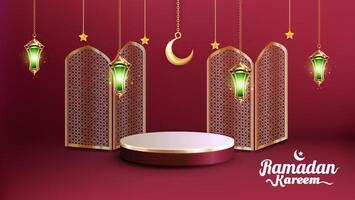 Realistic Bakground Ramadan Kareem with podium, suitable for banner, greeting card or your business with Ramadan theme vector