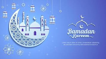 Ramadan Kareem illustration with paper cut style background. suitable for banner, greeting card. illustration vector