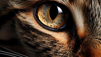 Enhance the beauty of this cat's eye, showing the amazing colors and textures in great detail. Make it look as realistic as possible, almost like a photograph. photo