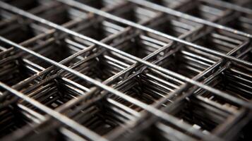 Macro photography of a stack of metal fencing. The focus is on the foreground, with the background blurred. photo