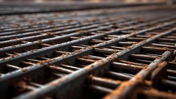 Macro photography of a rusty metal grid. photo