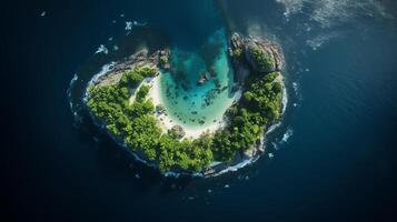 An isolated tropical island paradise in the middle of the ocean photo