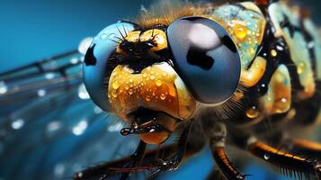 Take an extreme close up photograph of a dragonfly's head and thorax photo