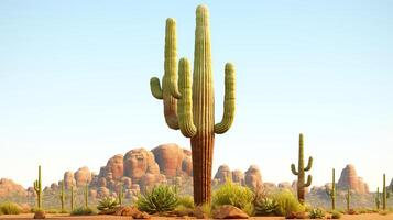 Detailed 3D render of a Saguaro cactus, towering and stately, with realistic textures and spines, perfectly isolated on a white background for desert-themed designs. photo