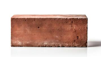 High-resolution image of a single red brick with a rough texture and clearly defined edges, perfectly isolated on a white background for clear visual detail. photo