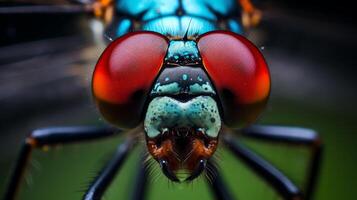 Take an extreme close up photograph of the compound eyes of a dragonfly. photo