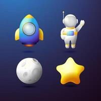 Set Space 3d design, Astrounout, Moon, Rocket, Star. Set Space Premium Eps file vector