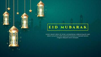 EID Mubarak illustration with realistic gold lattern. suitable for greeting card, web banner vector