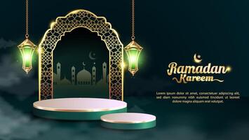 Ramadan Kareem design concept with green luxury color. ramadan kareem design with podium sale. illustration vector
