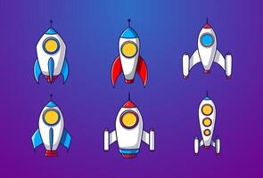 Cartoon illustration rocket launch isolated set.Set of different rocket-Premium vector