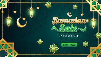 Ramadan Kareem design concept with green luxury color. ramadan kareem design with podium sale. illustration vector