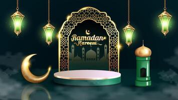 Ramadan Kareem design concept with green luxury color. ramadan kareem design with podium sale. illustration vector