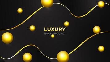 Black luxury background with golden ribbon elements and light effect decoration and golden shape. illustration. vector
