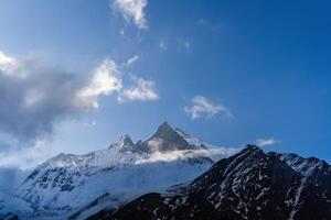 Stunning View of Machapuchare Mountain in the Himalayas, The Sacred Mountain of Nepal photo