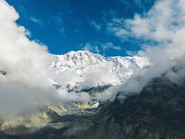 Mountain in Nepal, Annapurna base camp clouds, areal photo