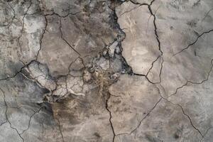 Top view photo of a solid color ground showing a large collapsed area from a strong impact, with cracks radiating outward