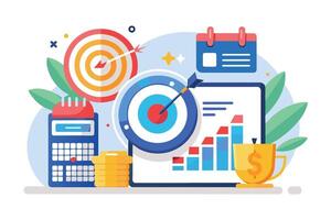 Illustration of a successful business strategy with targets, goals, and financial growth. vector