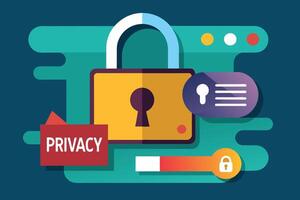 A flat design illustration depicting a padlock with a key, representing online privacy protection. vector