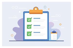 An illustration of a clipboard with a checklist. The checklist is complete, with three checkmarks in green boxes. This image symbolizes successful task completion. vector
