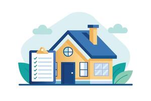 Illustration of a checklist with checkmarks next to a suburban house. vector