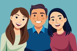 A digital illustration of a diverse group of friends smiling at the camera. vector