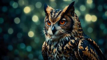 A captivating owl figurine with mesmerizing bright orange eyes that will add a touch of enchantment to any space. photo