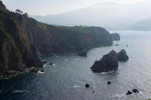 Beautiful aerial view of coast at San Juan of Gaztelugatxe, Bay of Biscay photo