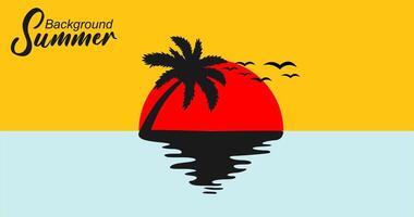 Illustration of a background for Summer Holidays, with a palm tree and a sunset vector
