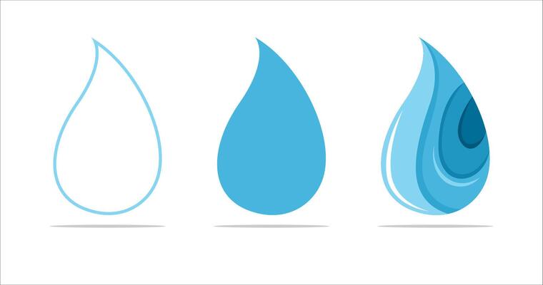 Water drop icon set. Blue and white colors.