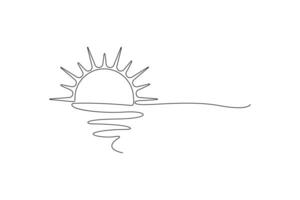 Sunset single line art, continuous one line drawing of Isolated outline art black white background vector