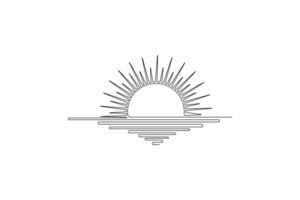 Sunset single line art, continuous one line drawing of Isolated outline art black white background vector