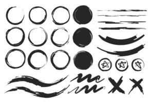 Hand-drawn ink brush circles and strokes with grunge texture elements vector