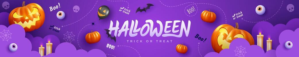 Dark background Halloween banner template, ghostly pumpkin, and spooky elements. Perfect as website background or Halloween themed banner design. vector