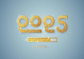 Progress bar with golden particles on white Download New Year's Eve. Loading animation screen with Glitter confetti shows almost reaching 2025. Creative festive banner with shiny progress bar. vector
