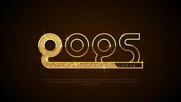 Progress bar with golden particles on black Download New Year's Eve. Loading animation screen with Glitter confetti shows almost reaching 2025. Creative festive banner with shiny progress bar. vector