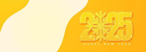 Happy New Year 2025 in the form of realistic, 3D stylized numbers, accompanied by yellow snowflakes. This symbol is suitable for posters, banners, greeting cards and other layout designs. vector