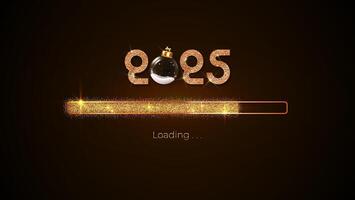 Progress bar with golden particles on black Download New Year's Eve. Loading animation screen with Glitter confetti shows almost reaching 2025. Creative festive banner with shiny progress bar. vector