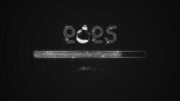 Progress bar with dark particles on black Download New Year's Eve. Loading animation screen with Glitter confetti shows almost reaching 2025. Creative festive banner with shiny progress bar vector