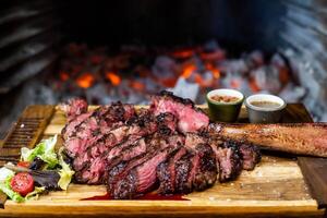 Excellent cuts of top quality beef very rare, almost raw. photo