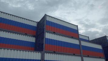 Russia flag containers are located at the container terminal. Russia export or import concept. 3d illustration photo