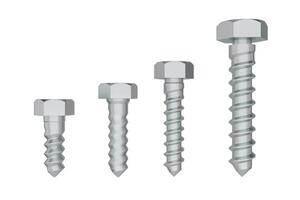 Bolts and screws Real metal fasteners with nuts 3D Hardware Selection. Front view of various types of steel nails. tools for construction 3D illustration with clipping path photo
