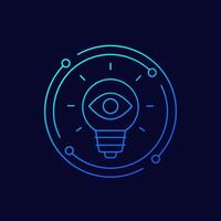 light bulb and eye icon, linear design vector