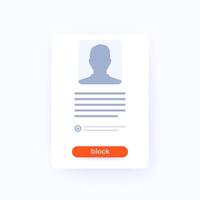 block user form with a button, ui design vector