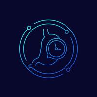 digestion, time to digest food icon with a stomach, linear design vector
