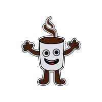 Funny coffee cup character isolated on white background. vector