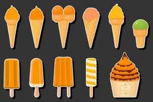 Illustration on theme big kit ice cream popsicle different types in cone waffle cup vector