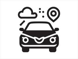 car icon with cloud, rain and gps location vector