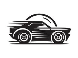 a black and white image of a car with a speed sign vector