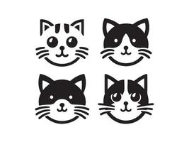 four black and white cat faces with different expressions vector