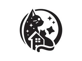 a cat and house logo with a star in the background vector